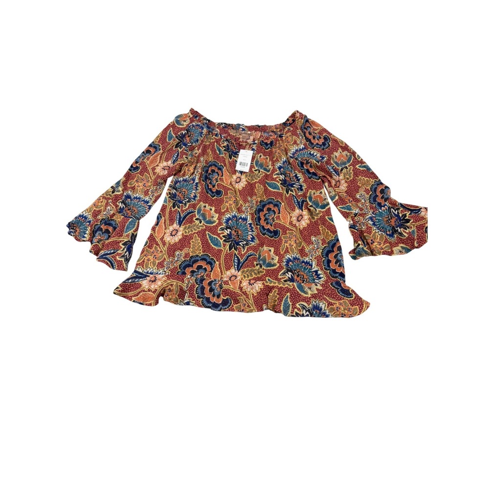 Willow + Root Floral Bell Sleeve Off Shoulder Blouse Multi Color Size M MSRP $36